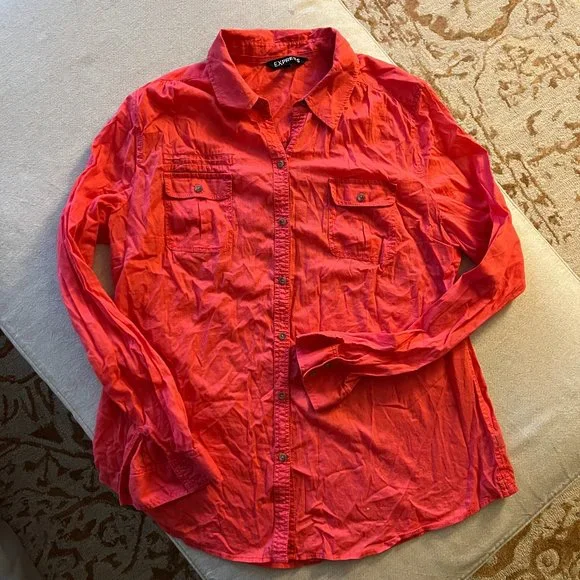 EUC Express Coral Button Down Shirt in Thin Cotton Sz L - Picture 1 of 5